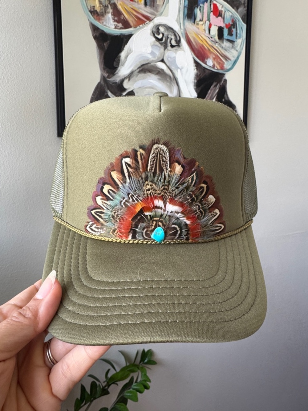 F6 Boho Feather Trucker Hat
